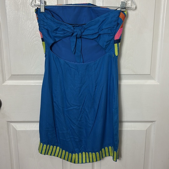 Mara Hoffman mini strapless dress geometric embroidered neon 80s size 2 lined - Picture 5 of 11